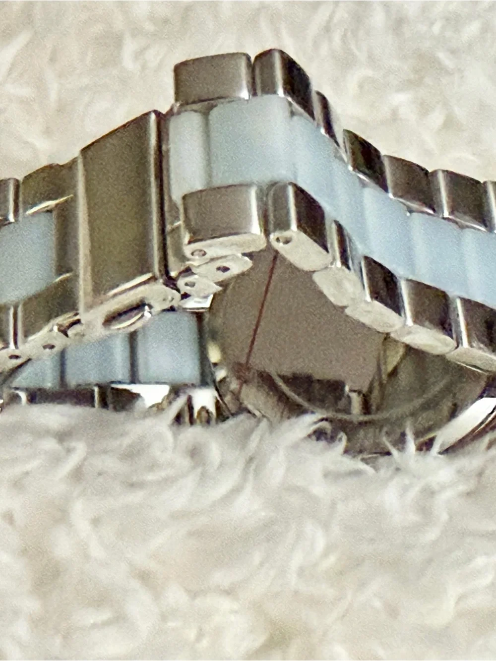 Michael Kors Silver Watch With Blue Center Stripe / Roman Numeral Face